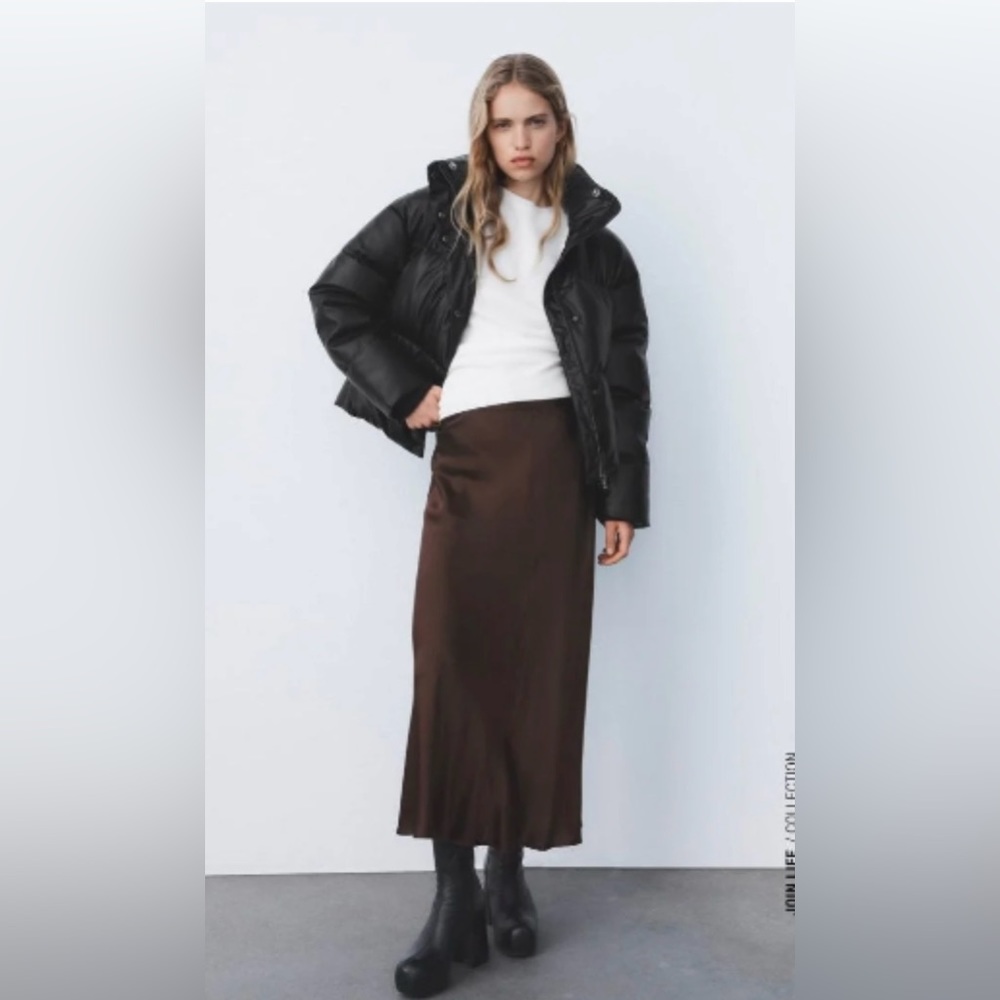 Zara Satin Effect Brown Midi Skirt XXL